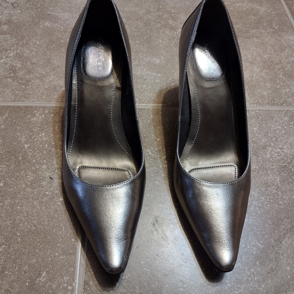Calvin Klein Metallic Silver Pointed-Toe Heels